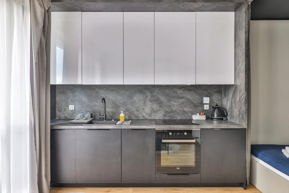Kitchen or kitchenette, stove