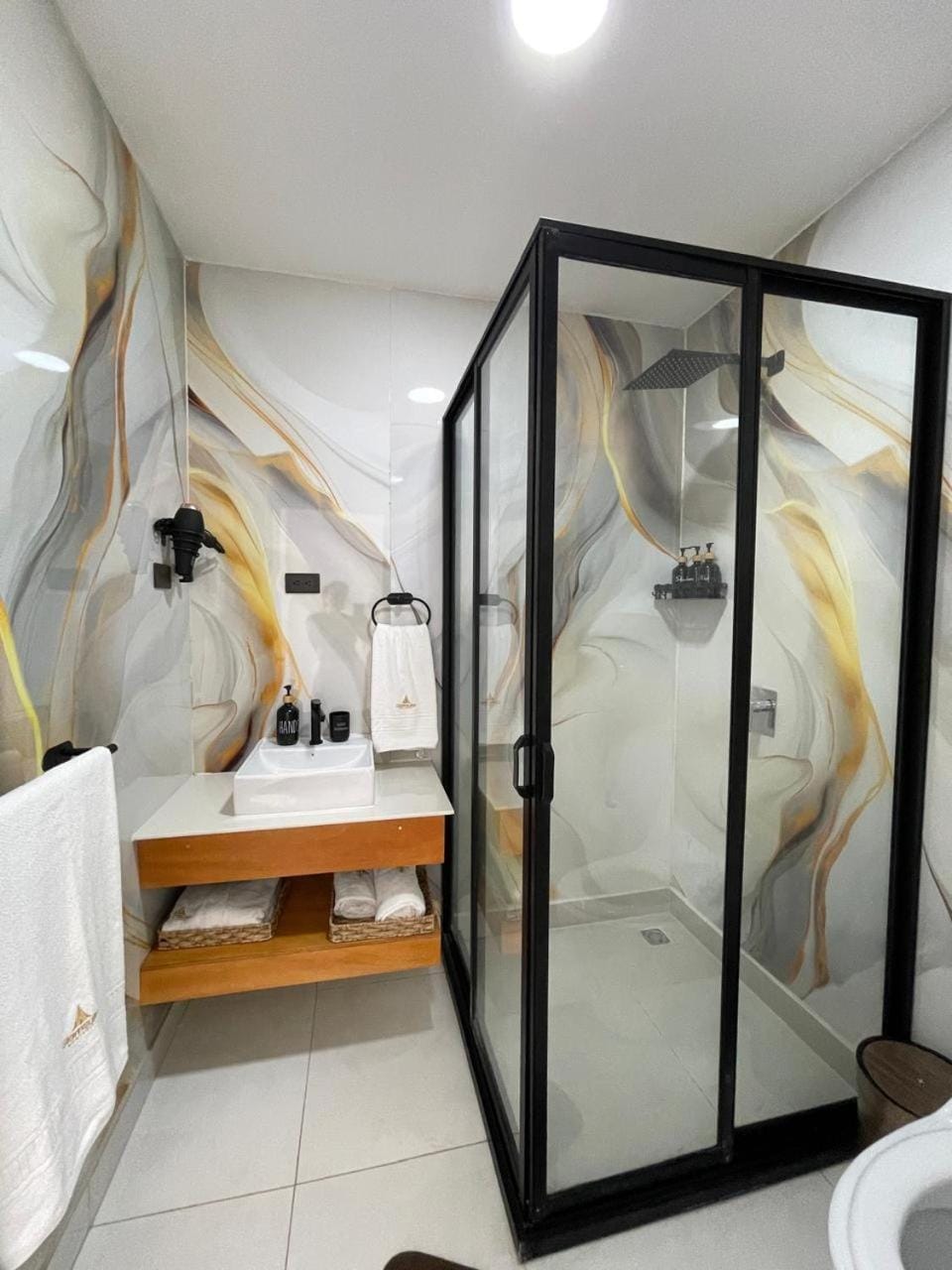 Shower, Bed, Bathroom, Photo of the whole room, Bedroom