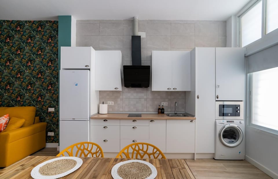microwave, stove, toaster, washing machine, kitchen