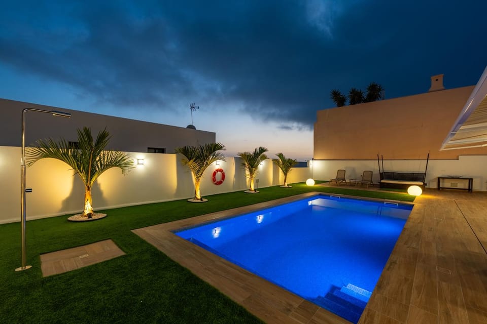 Night, Pool view, Swimming pool