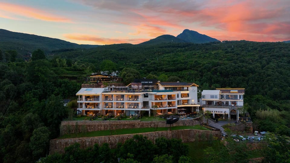 Property building, Nearby landmark, Natural landscape, Bird's eye view, Sunset