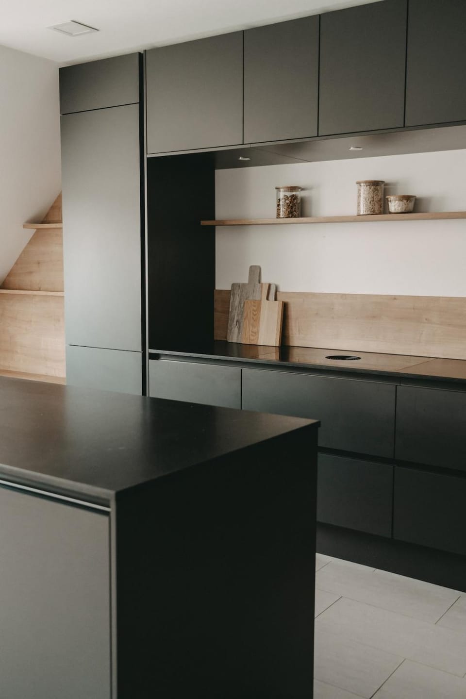 Kitchen or kitchenette, stove