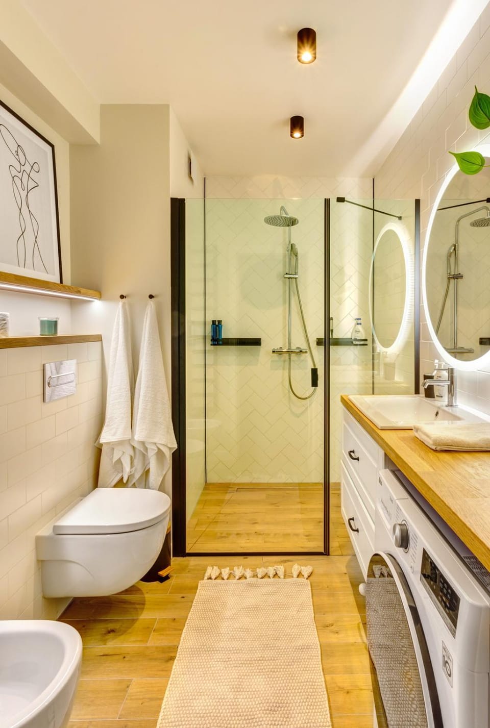 Bathroom, towels, washing machine, dryer
