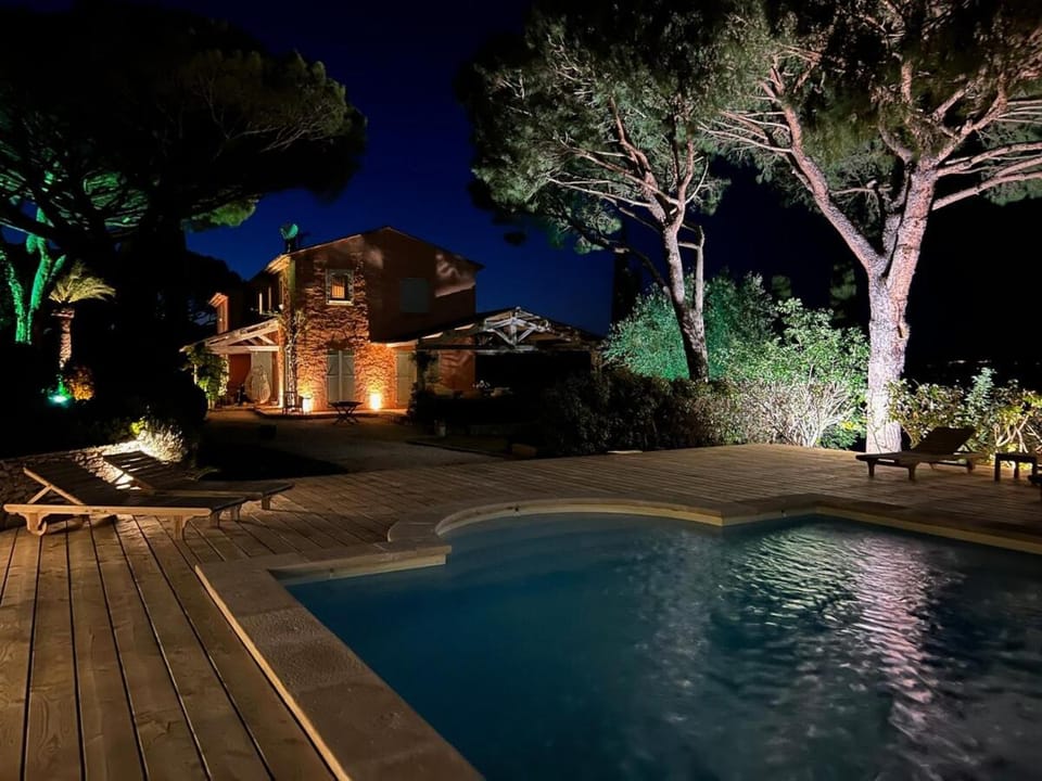 Night, Garden, Pool view, Swimming pool