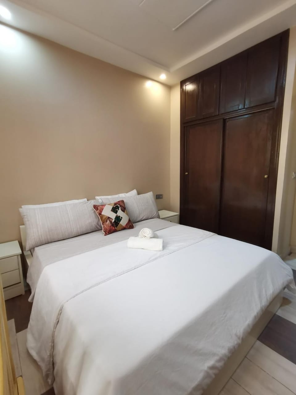 Bed, Bedroom, towels, wardrobe