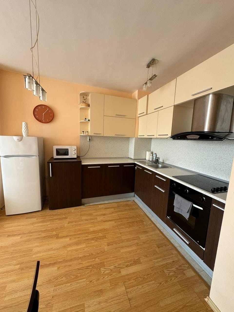 Kitchen or kitchenette, dishwasher, oven, stove