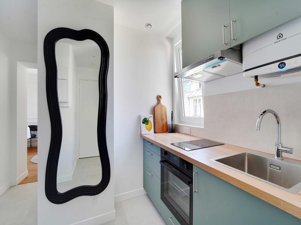 Kitchen or kitchenette, stove