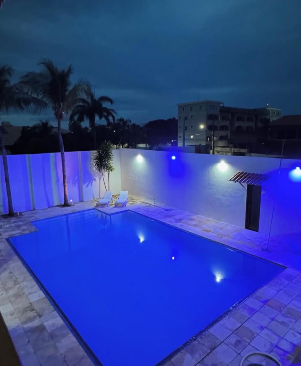 Night, Pool view, Swimming pool, sunbed