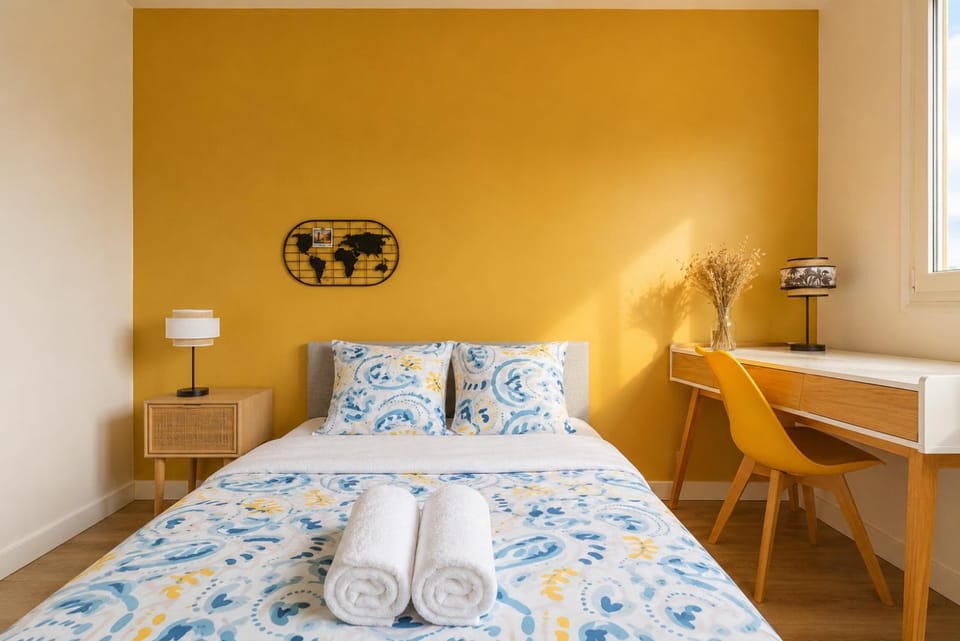 Bed, Photo of the whole room, Bedroom, towels