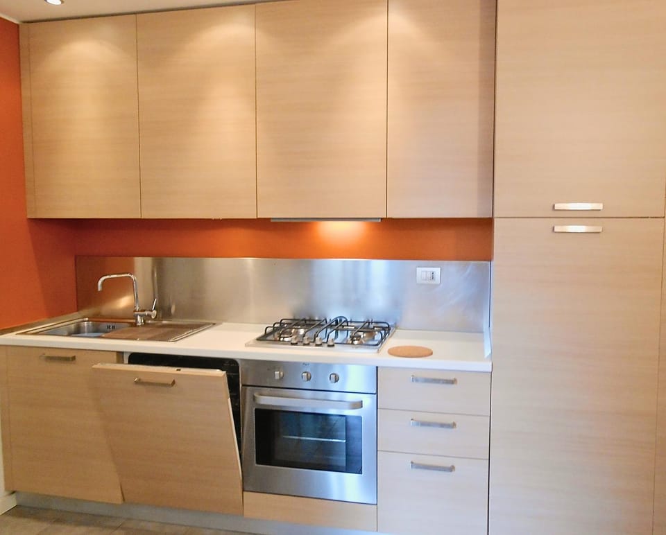 Kitchen or kitchenette, dishwasher, oven, stove