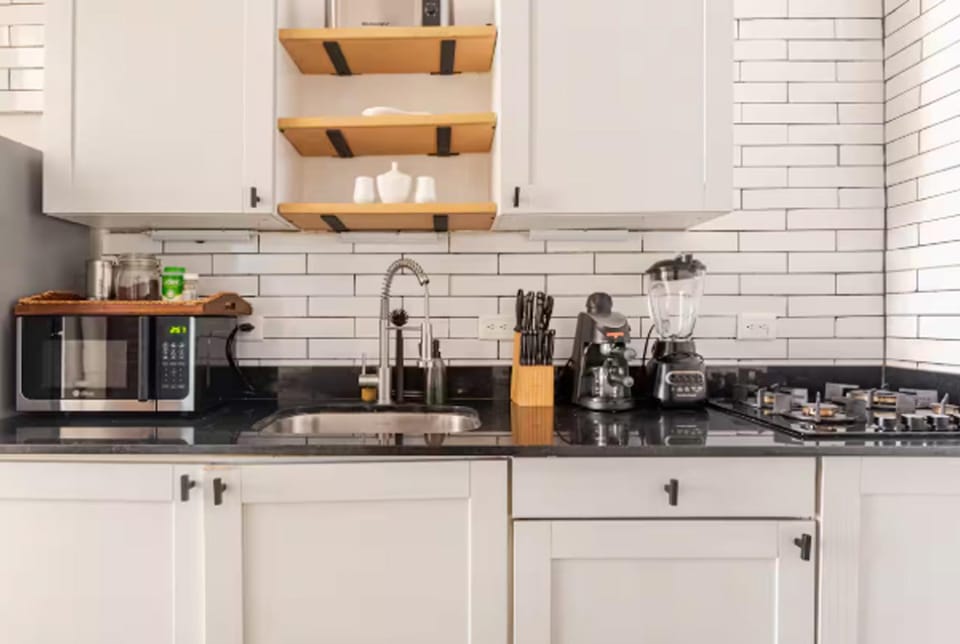 Kitchen or kitchenette, stove