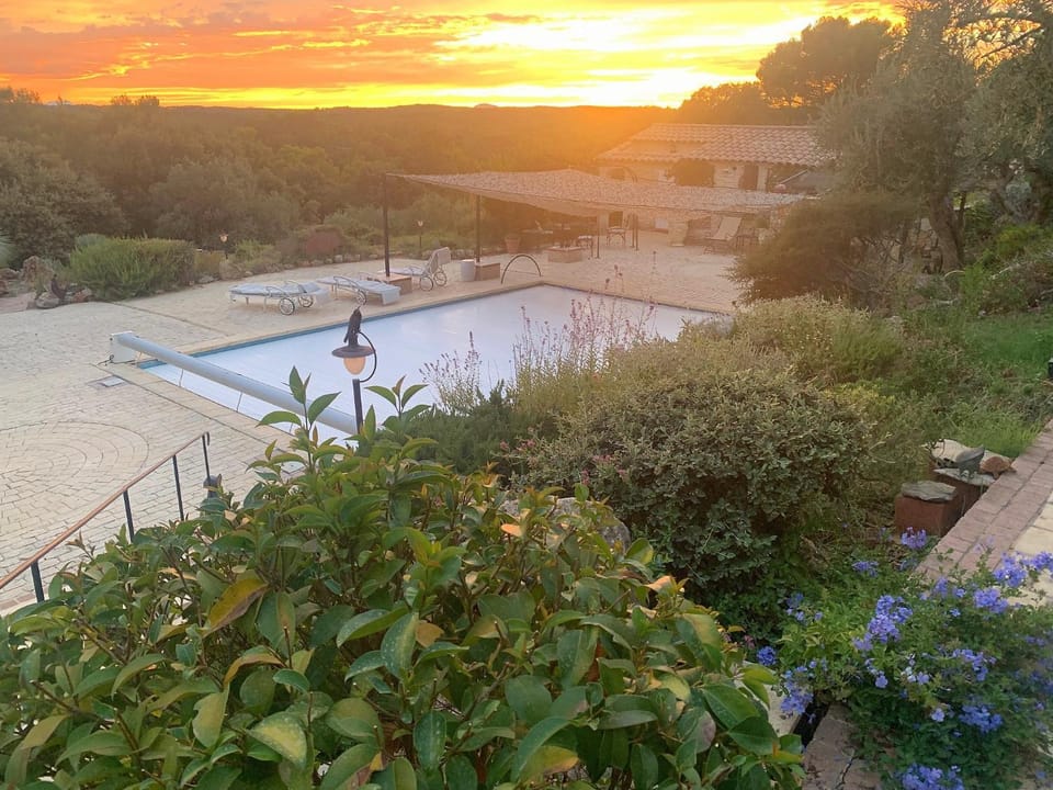 Natural landscape, Swimming pool, Sunset