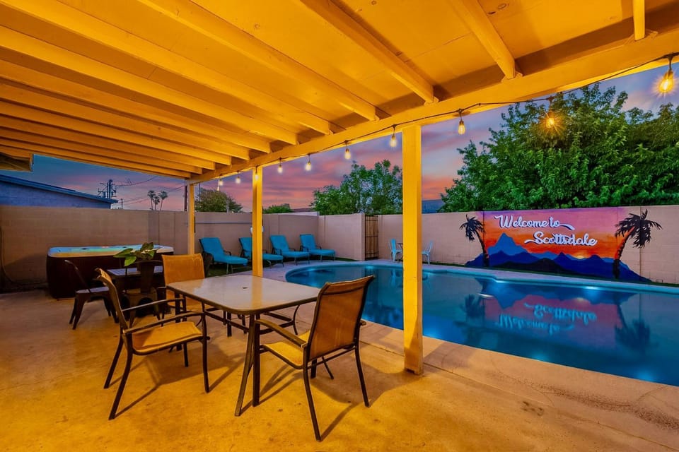 Patio, Seating area, Pool view, Swimming pool, sunbed