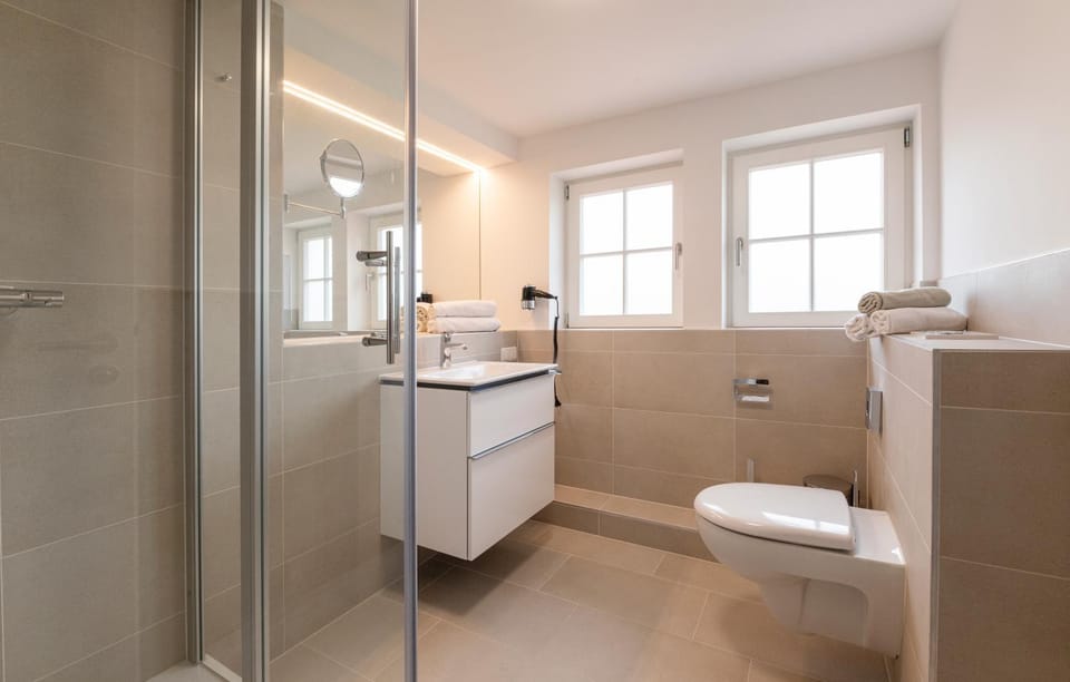 Toilet, Bathroom, hair dryier, towels