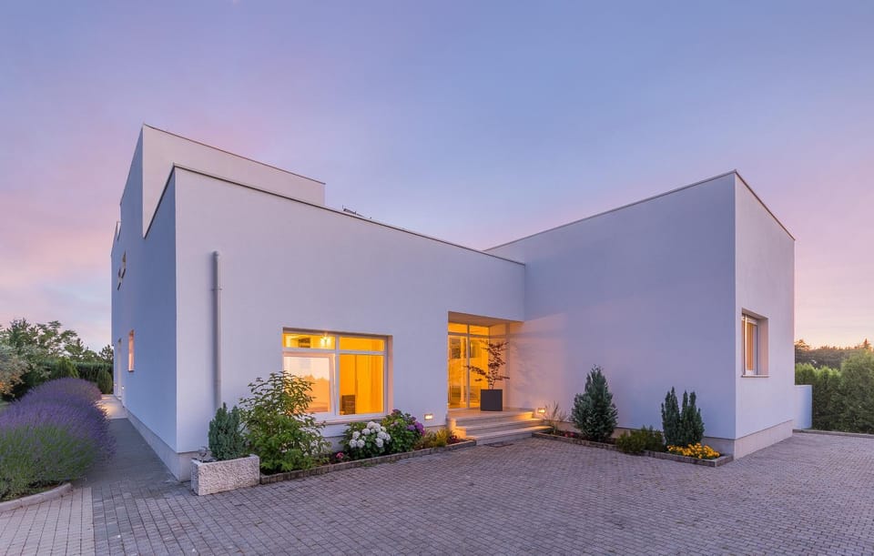 Property building, Facade/entrance, Sunset