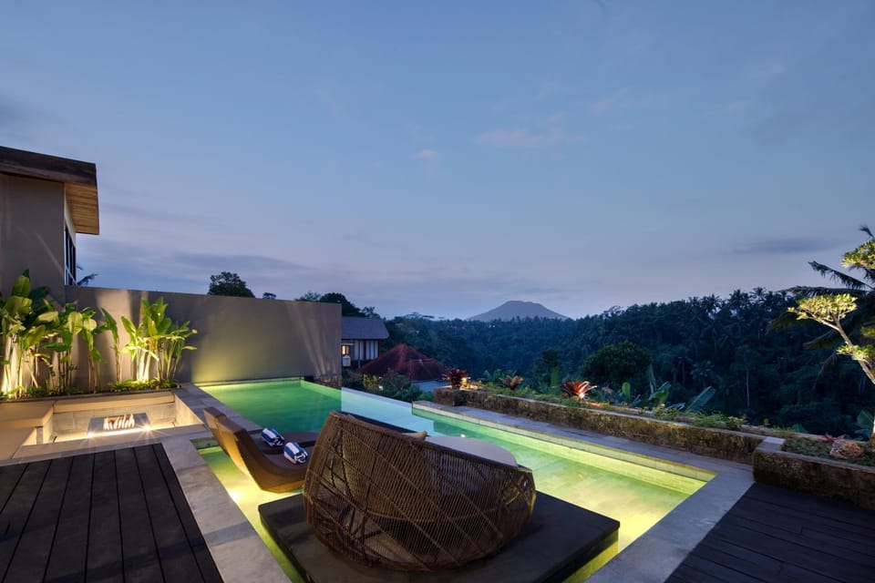 Night, Natural landscape, Garden, Mountain view, Pool view, Swimming pool, sunbed