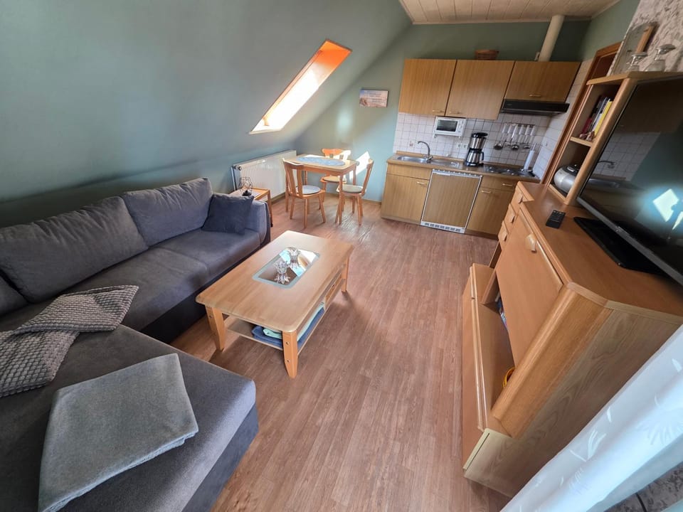Kitchen or kitchenette, Living room, Seating area, Dining area, stove