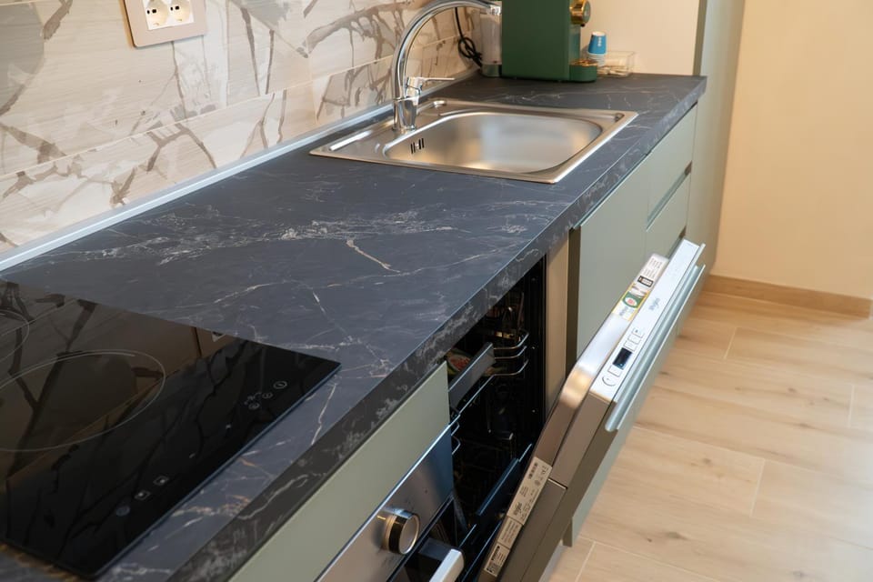 Kitchen or kitchenette, dishwasher, stove