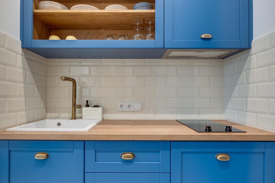 Kitchen or kitchenette, stove