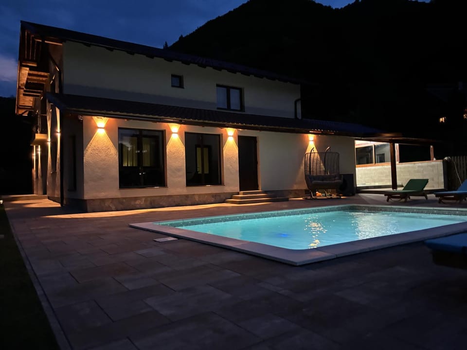Night, Natural landscape, Pool view, Swimming pool, sunbed