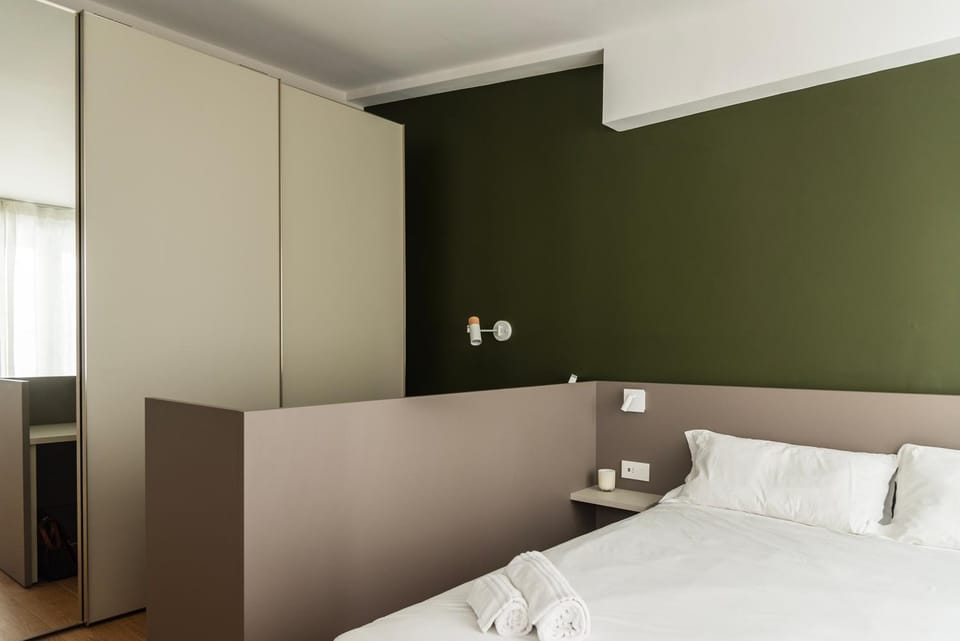 Bed, wardrobe