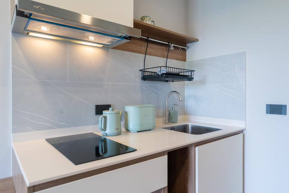 Kitchen or kitchenette, stove