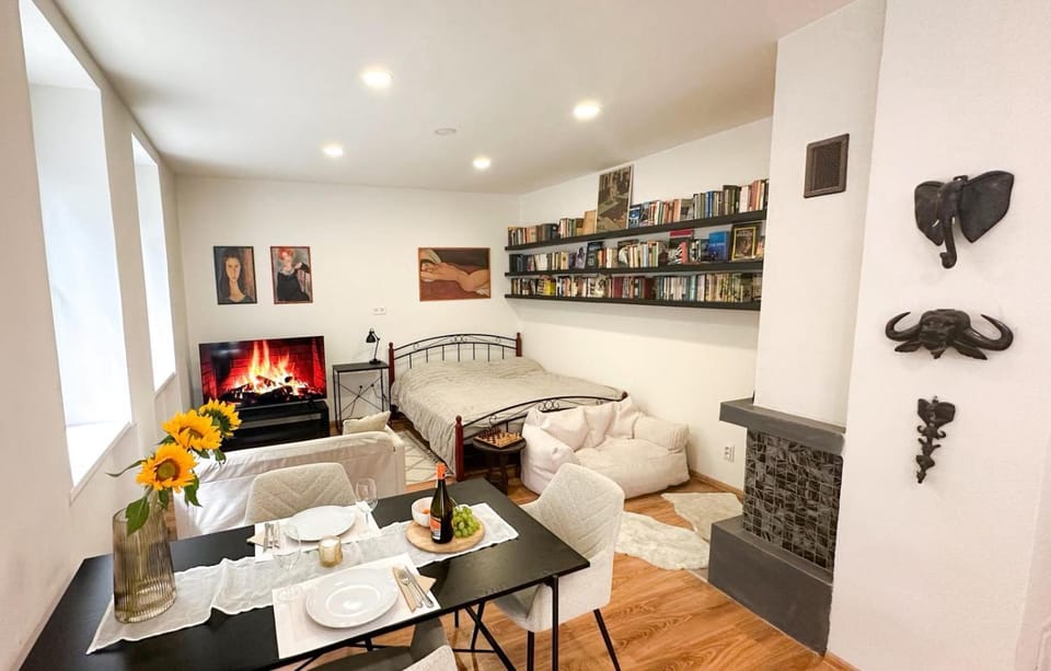 Library, TV and multimedia, Living room, Photo of the whole room, Seating area, Dining area