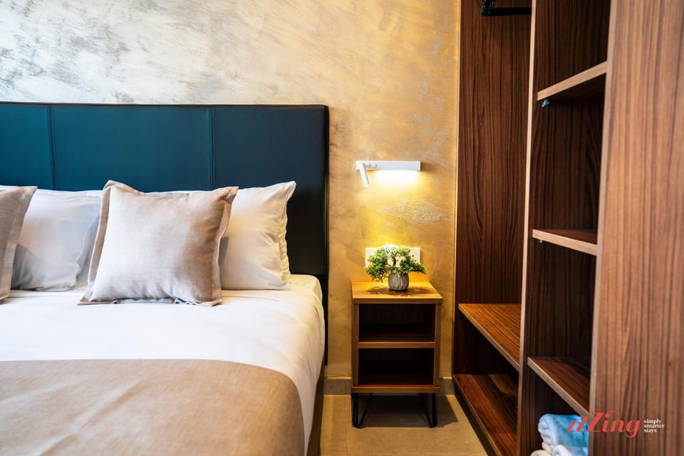 Bed, wardrobe