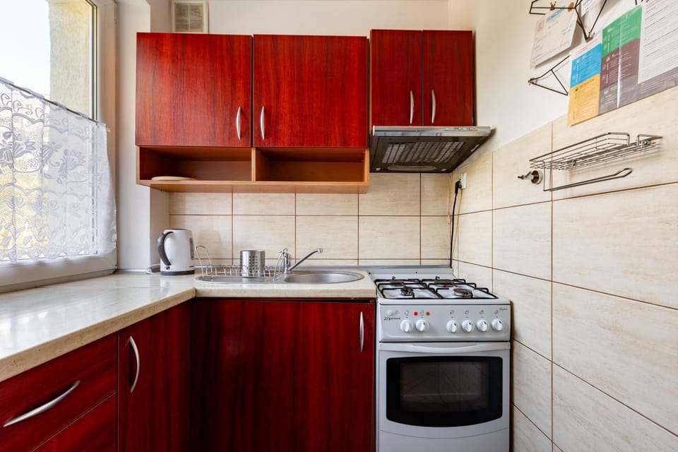 Kitchen or kitchenette, stove