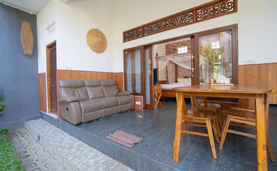 Patio, Bed, Living room, Seating area