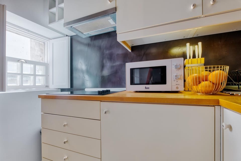 Kitchen or kitchenette, stove