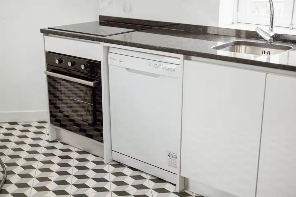 Kitchen or kitchenette, dishwasher, stove