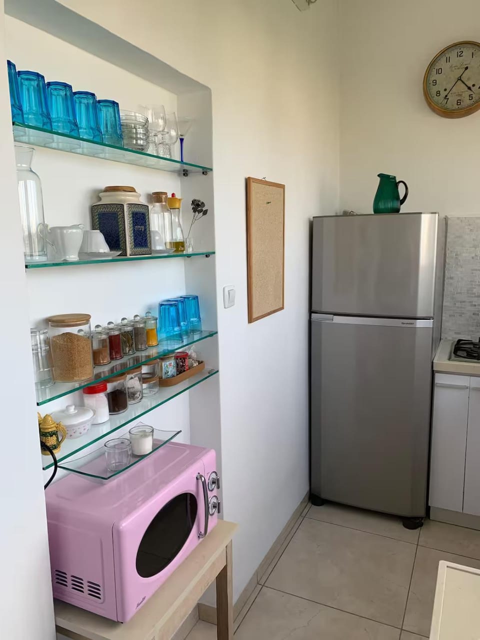 Kitchen or kitchenette, stove