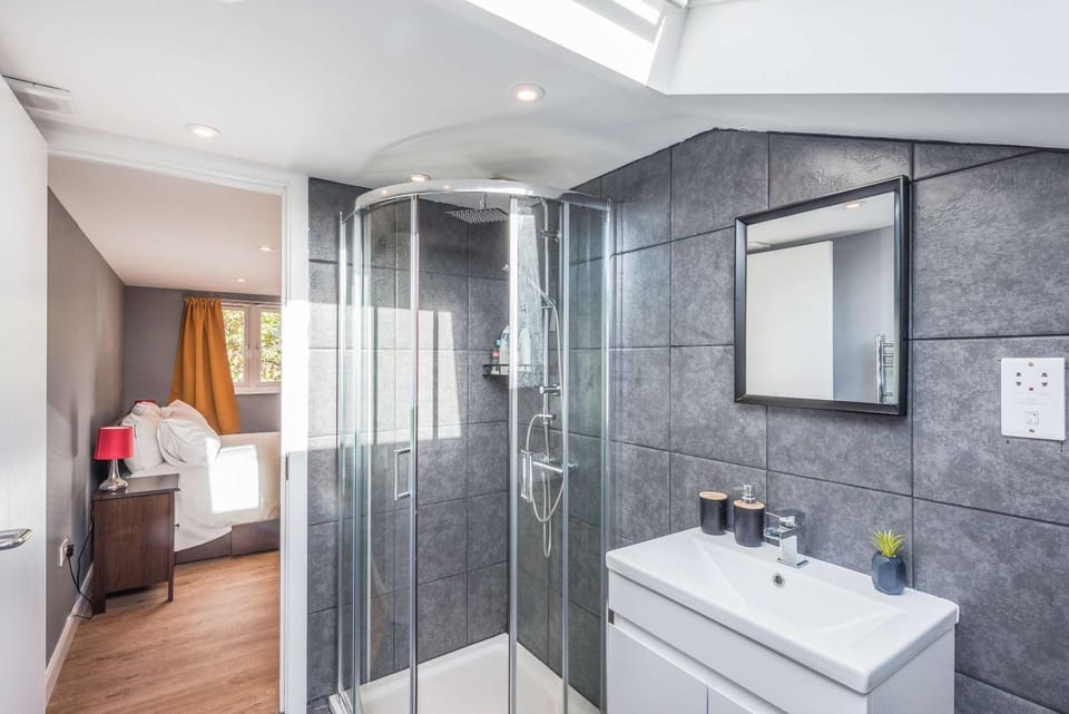 Shower, Bed, Bathroom, Bedroom