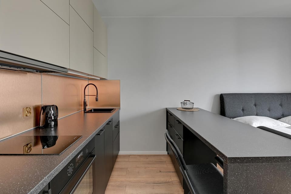 Kitchen or kitchenette, stove