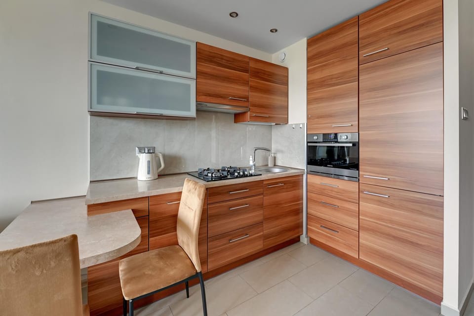 Kitchen or kitchenette, stove