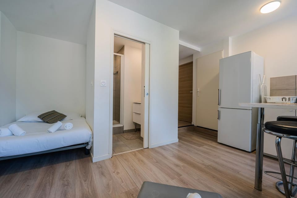 Bed, Kitchen or kitchenette, Photo of the whole room, Bedroom, hair dresser, minibar, oven, wardrobe