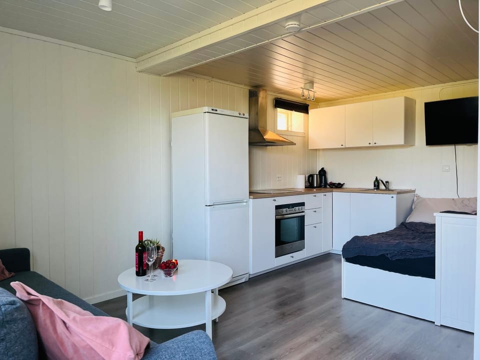Kitchen or kitchenette, Living room, Seating area, Dining area