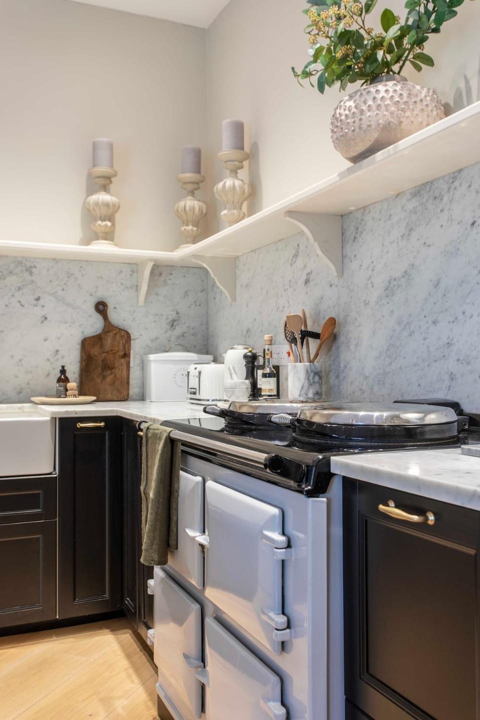 Kitchen or kitchenette, stove