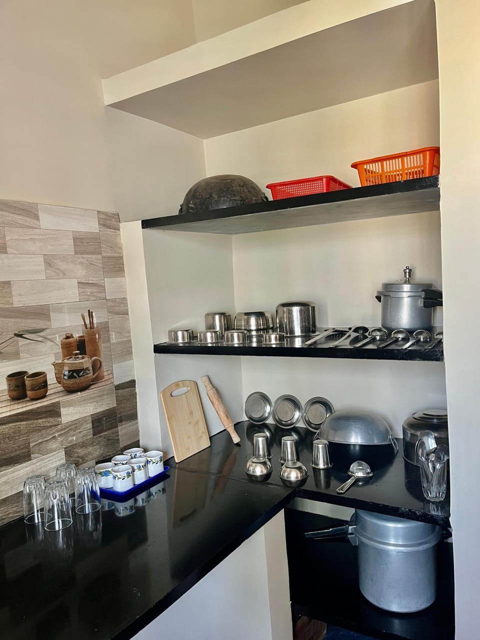 Kitchen or kitchenette, stove