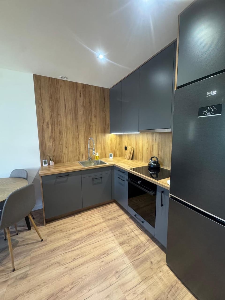 Kitchen or kitchenette, dishwasher, stove