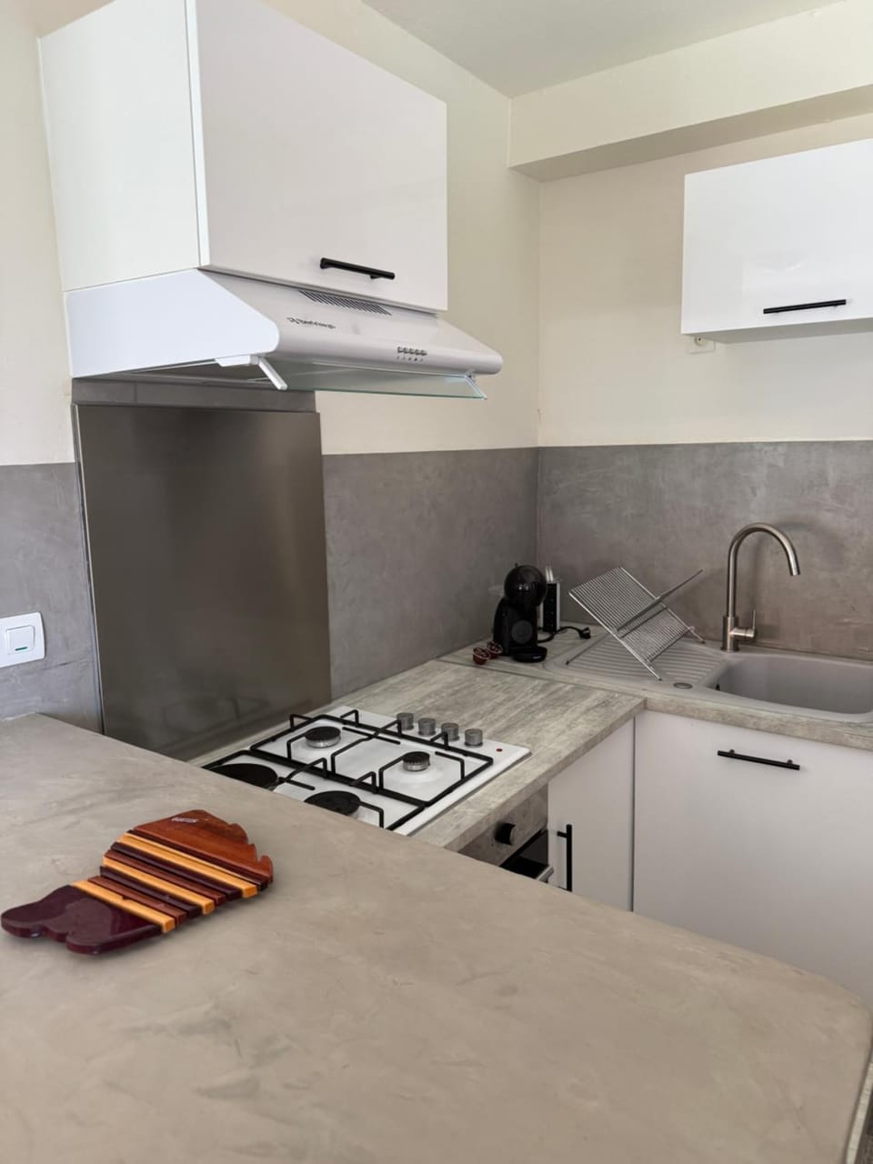 Kitchen or kitchenette, stove