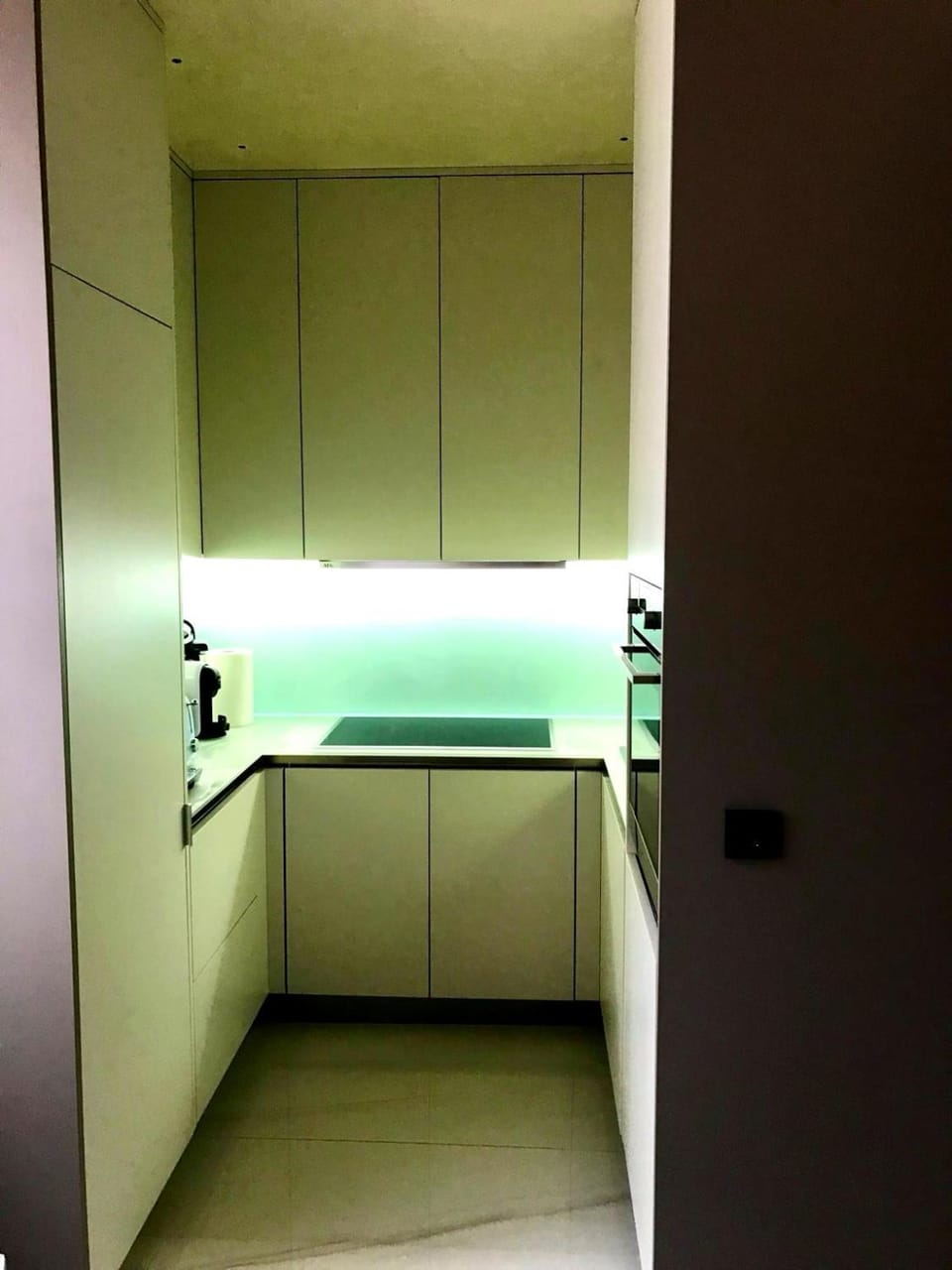 Kitchen or kitchenette, stove