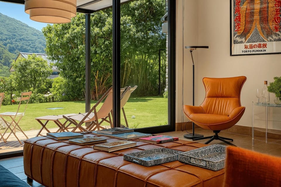 Balcony/Terrace, Living room, Garden view, Mountain view