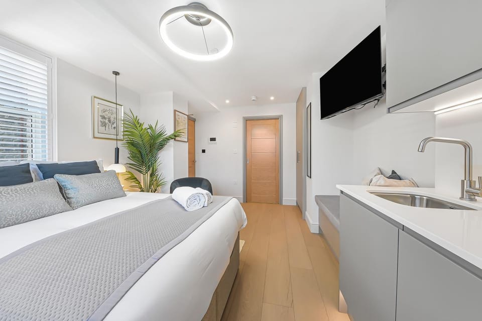 Bed, TV and multimedia, Kitchen or kitchenette, Photo of the whole room