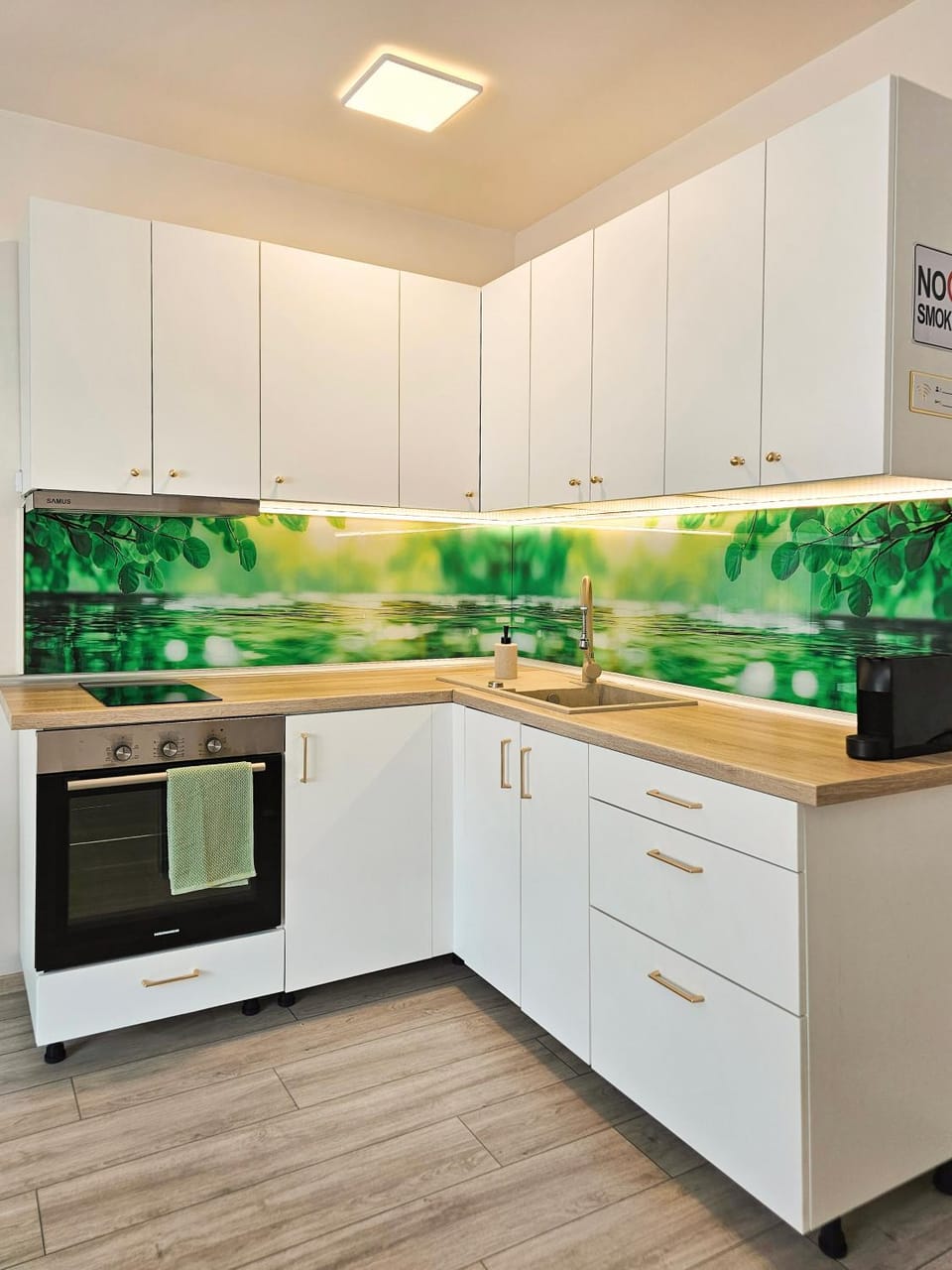 Kitchen or kitchenette, stove