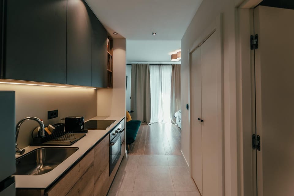 Kitchen or kitchenette, stove