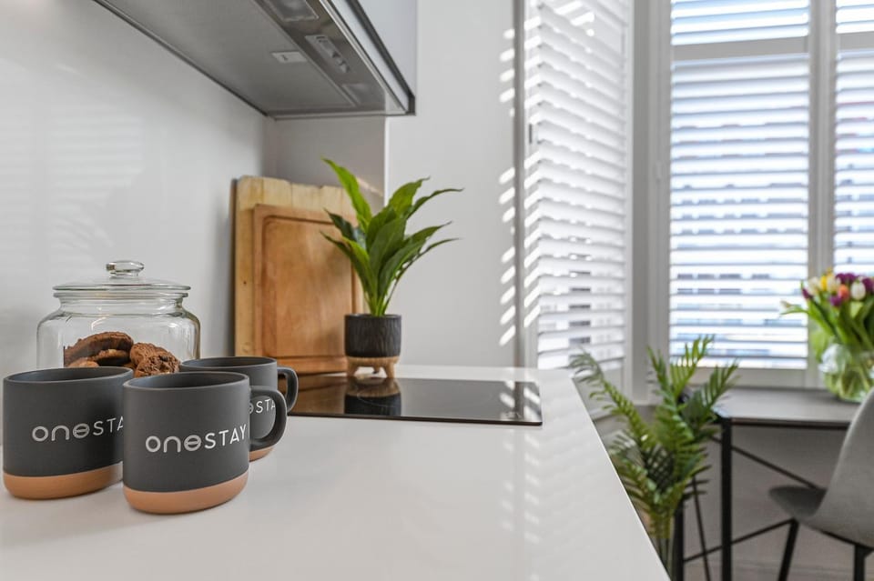 Kitchen or kitchenette, stove