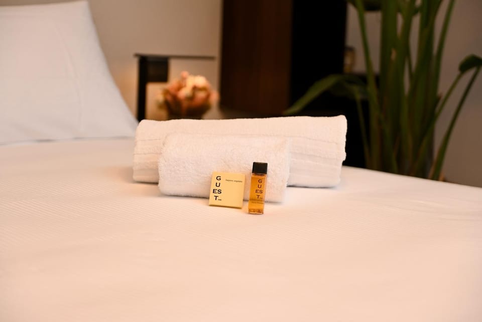 Bed, towels, towels