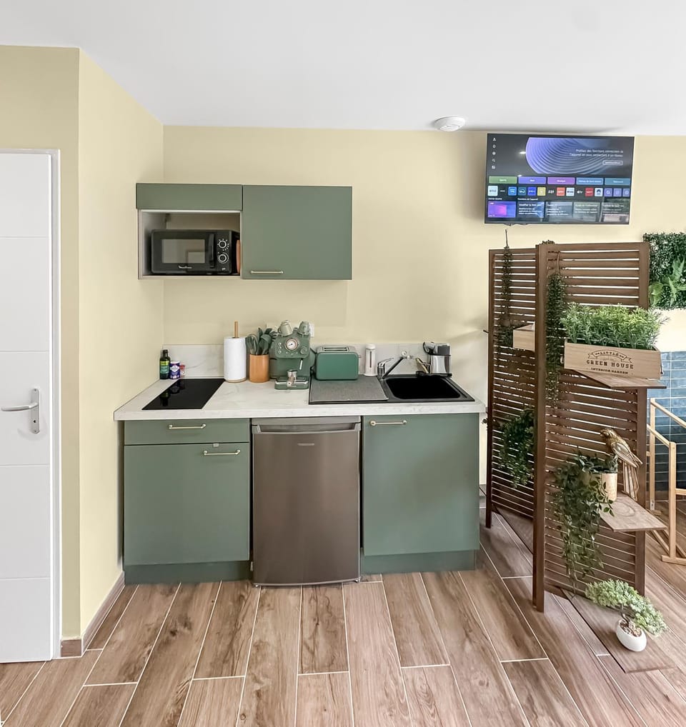 Coffee/tea facilities, Kitchen or kitchenette, oven, stove